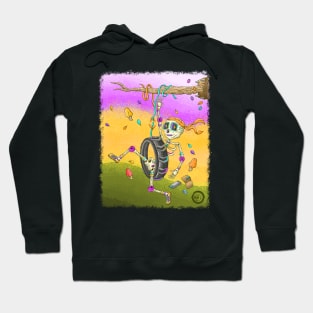 Cute Skeleton - Lets Swing Along- Día De Los Muertos- Tire Swinging Hoodie